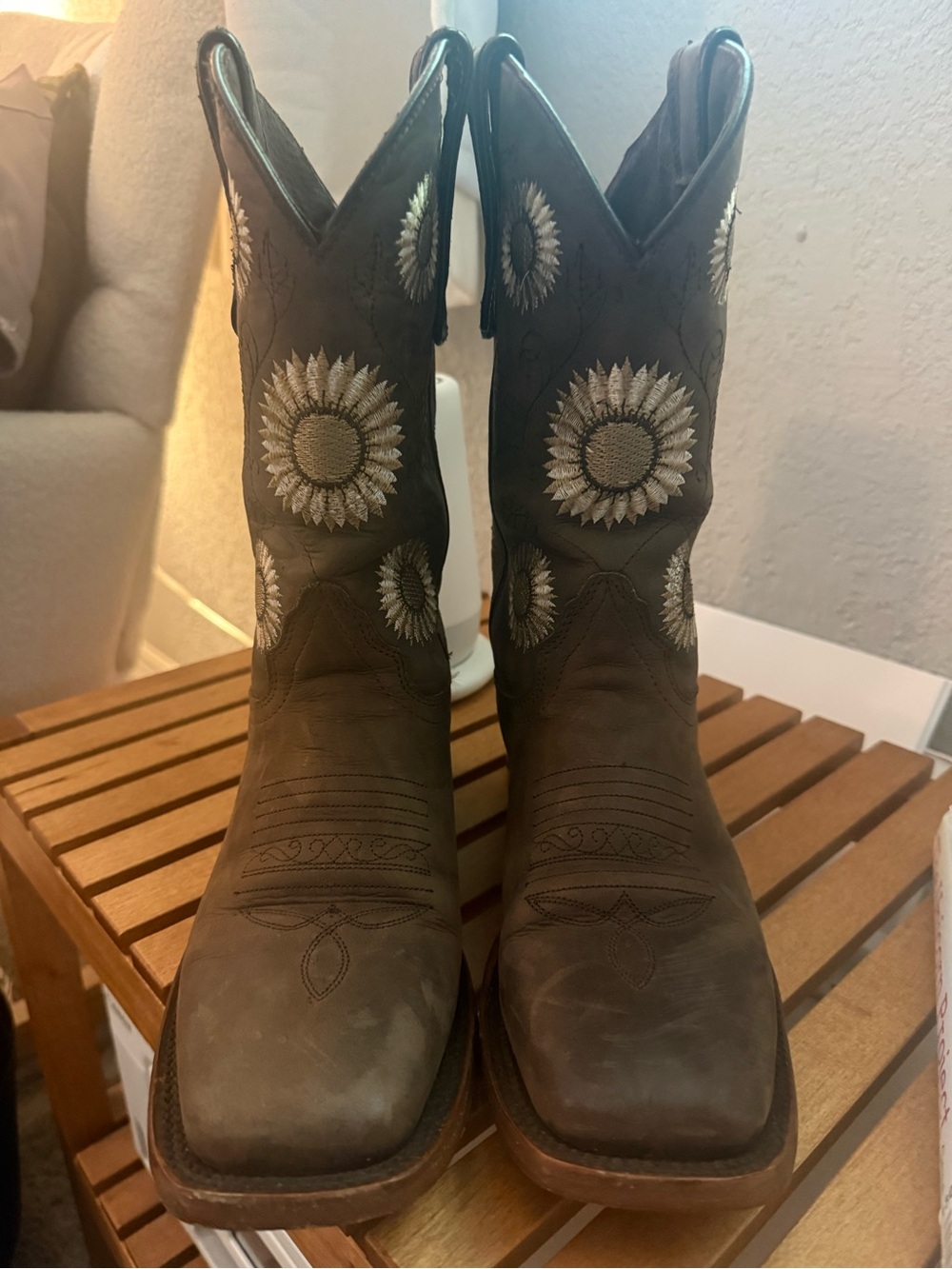 Brown Sunflower Embroidered Western Boots - Brown